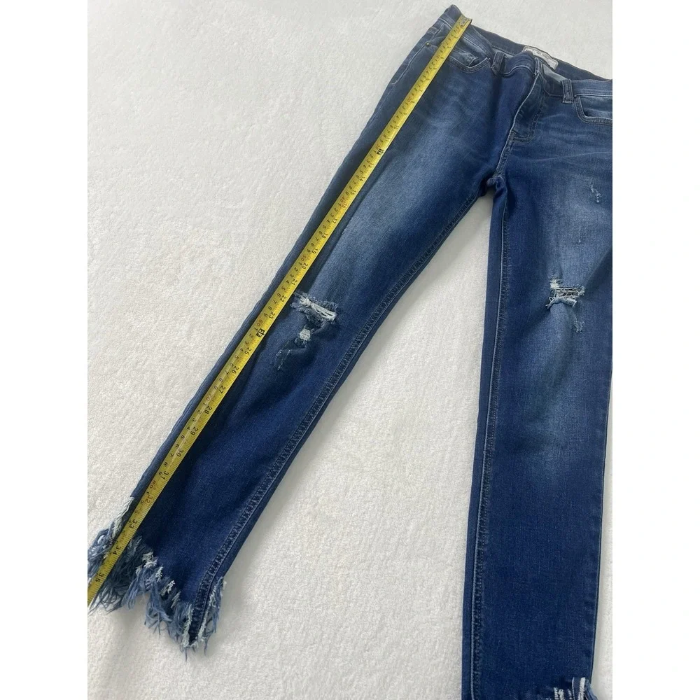 Free People Raw Hem High Rise Jeans Womens Size 26‎ Fringe Crop Ankle Boho Blue